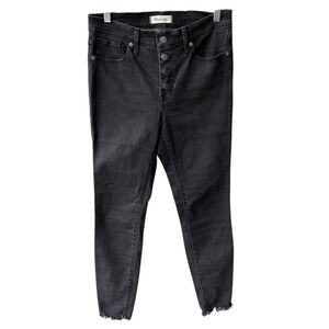Madewell Mid Rise Skinny Jeans Pants Black Button Fly Raw Hem H3026 Womens 28